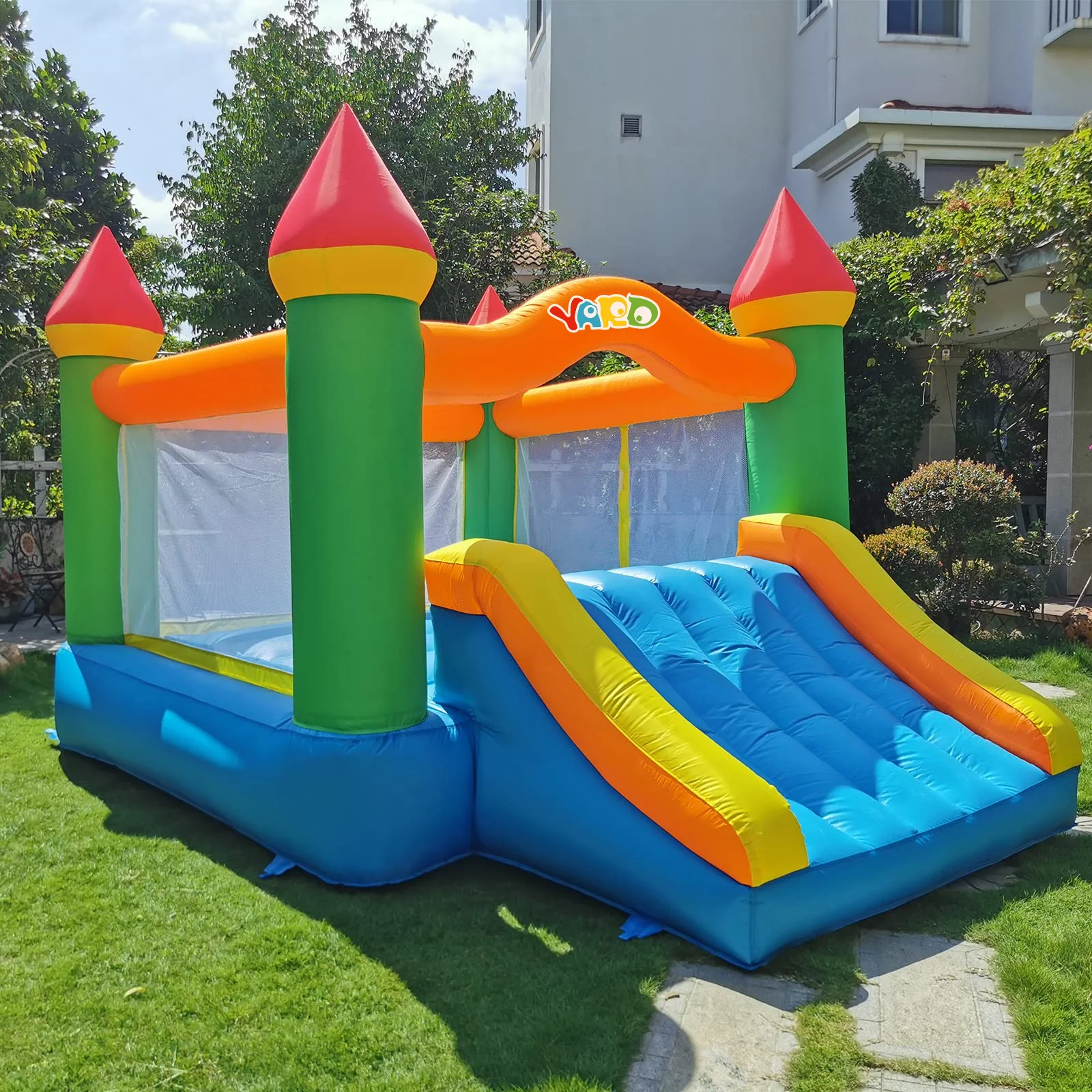 Stocznia nadmuchiwany gumowy dom ze zjeżdżalnią 12*9*8 stóp Bounce House dla dzieci 5-12 bramkarz z dmuchawą do zewnętrznego podwórka/wewnątrz