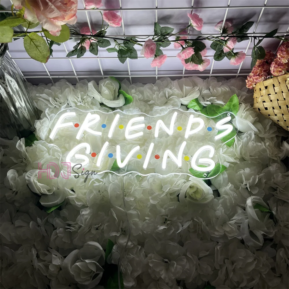 

Friends Giving Neon Sign Led Wall Home Room Party Decor Wedding Neon Lights Bedroom Thanksgiving Day Decoration Signs Gift