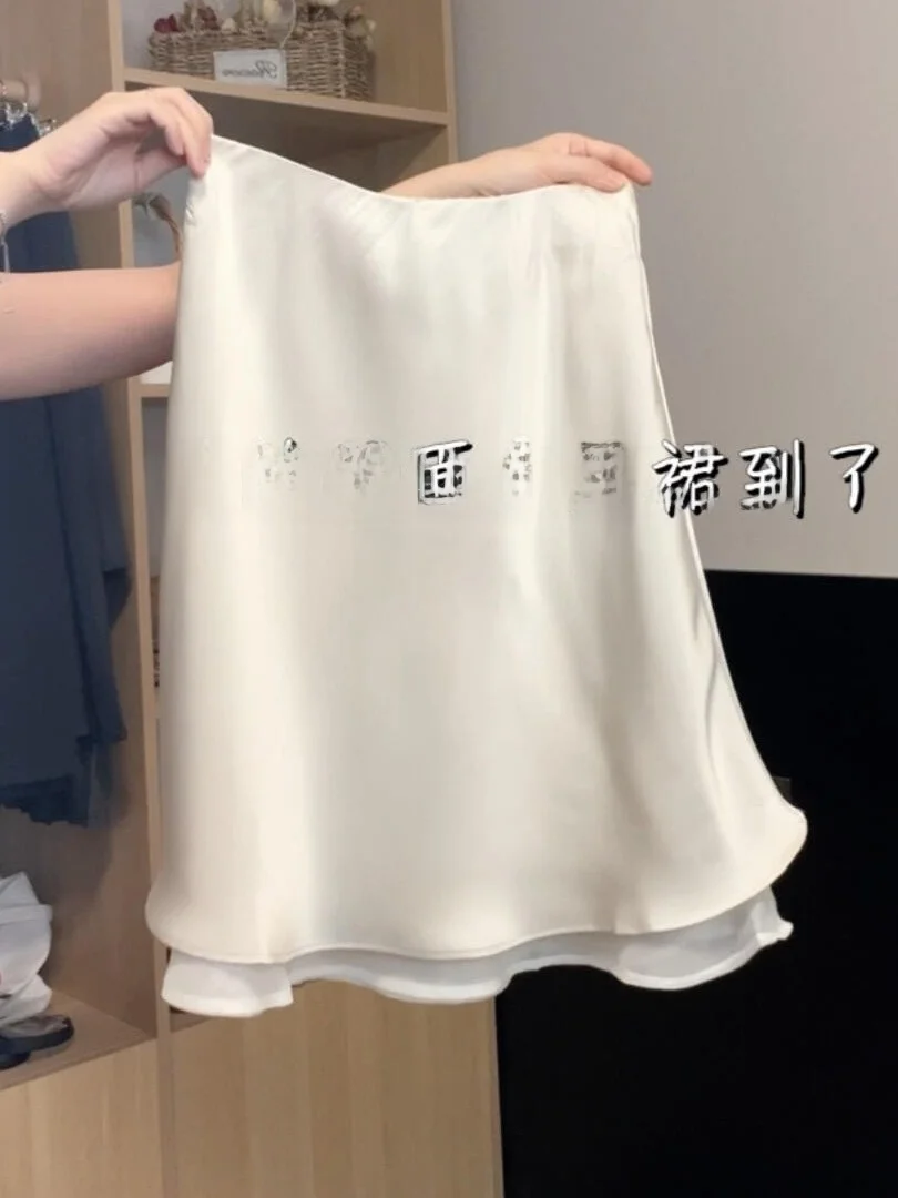 

Шелковая атласная юбка для женщин, летняя, из ацетата, с кружевными вставками, двухслойная, короткая, с высокой талией, А-силуэт, облегающая, фасон «рыбий хвост»