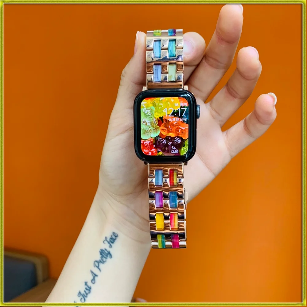 Watch Bracelet New Watch Strap for Apple Watch iwatch 1/2/3/4/5/6/ Resin Spliced Stainless Steel Metal Strap for iwatch123456SE