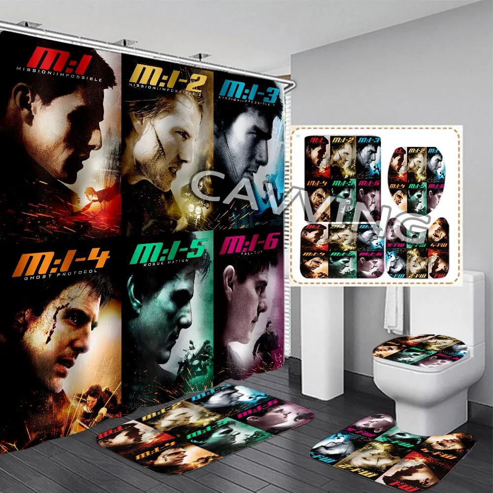 Mission：Impossible 7 3D Shower Curtains Waterproof Bathroom Curtain Anti-slip Bath Mat Set Toilet Rugs Carpet Home Decor   R01