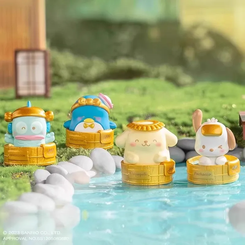 Mimiso Sanrio Family Blind Box Cinnamoroll Kuromi Pochacco Pompom Purin Gudetama Hot Spring Series Anime Figurka Zabawka Lalka Prezenty