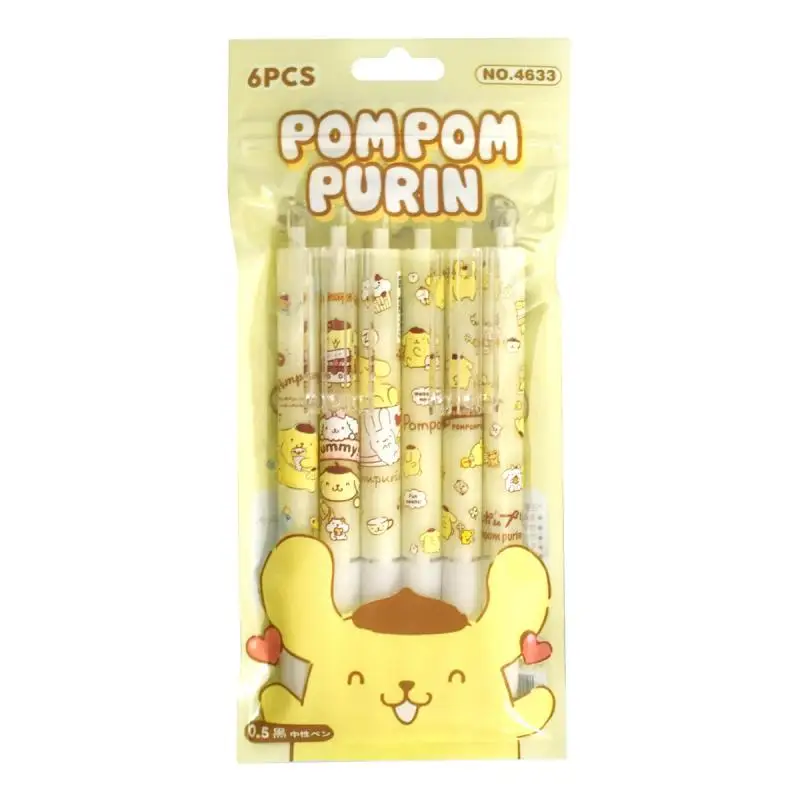 

6pcs Sanrio Pen Pompom Purin High-value Quick-drying Kawaii Students Must-have Gel Pen ST Nib Cute Limited Sanrio