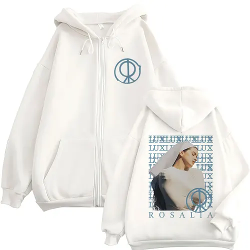 Imagen 2 del producto Rosalia Lux Tour 2025 álbum con cremallera Sudadera con capucha Unisex Retro chaqueta de alta calidad sudaderas música Pop gótica Sudadera con capucha de manga larga con cremallera