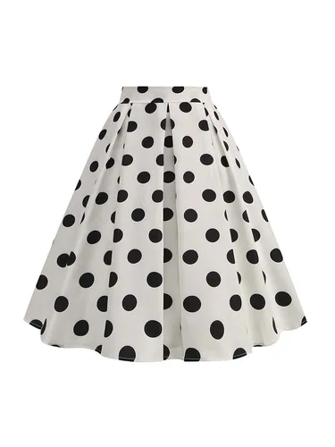 Falda Midi informal de verano para mujer, faldas de fiesta plisadas de lunares, cintura alta, Retro, Vintage, años 50