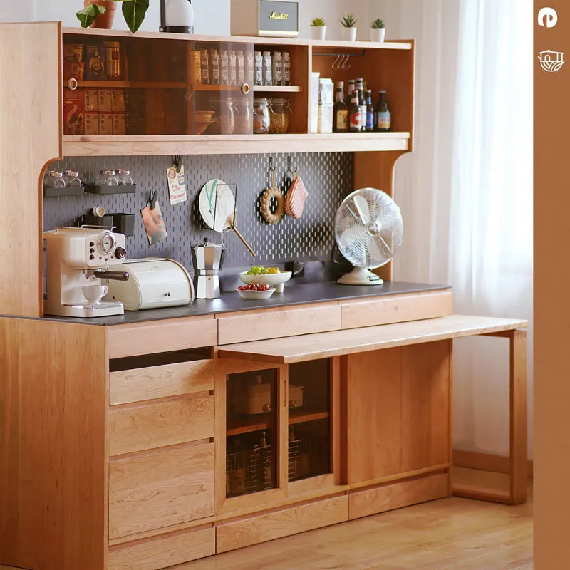 walnut solid wood dining side cabinet Japanese cherry wood home multi-functional dining table integrated living room