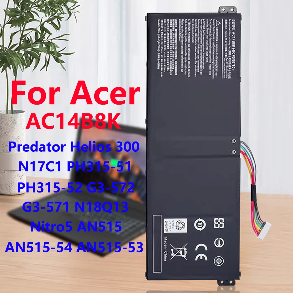 Batería AC14B8K para Acer Predator Helios 300 N17C1 PH315-51 PH315-52 G3-572 G3-571 N18Q13 Nitro5 AN515 AN515-54 AN515-53