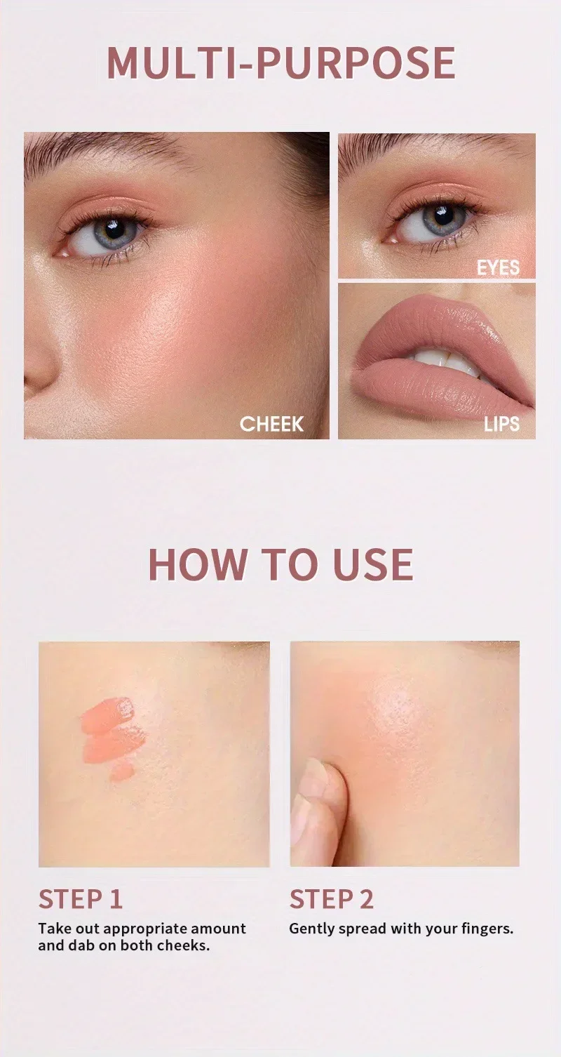 4 Farben dauerhaftes natürliches flüssiges Rouge, Lidschatten, flüssiges Konturierungs-Gesichtsrouge, wasserfester Gesichtsrouge-Stick, leichtes flüssiges Rouge