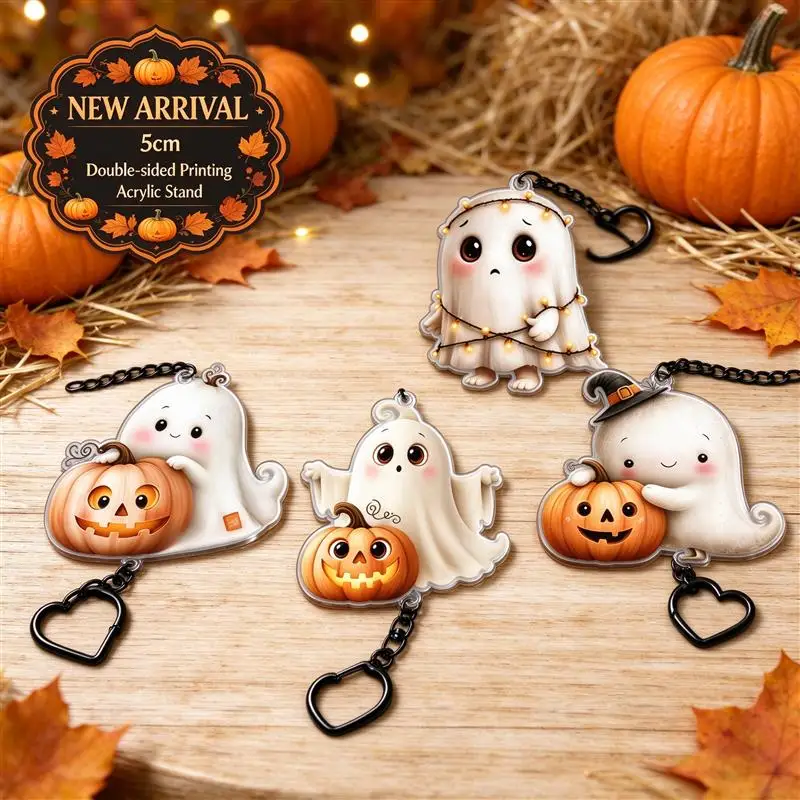Wear resistant Lightweight Compact Portable Vintage Spooky Pumpkin Shaped Witch Magic Elements  Acrylic Keychain 5cm