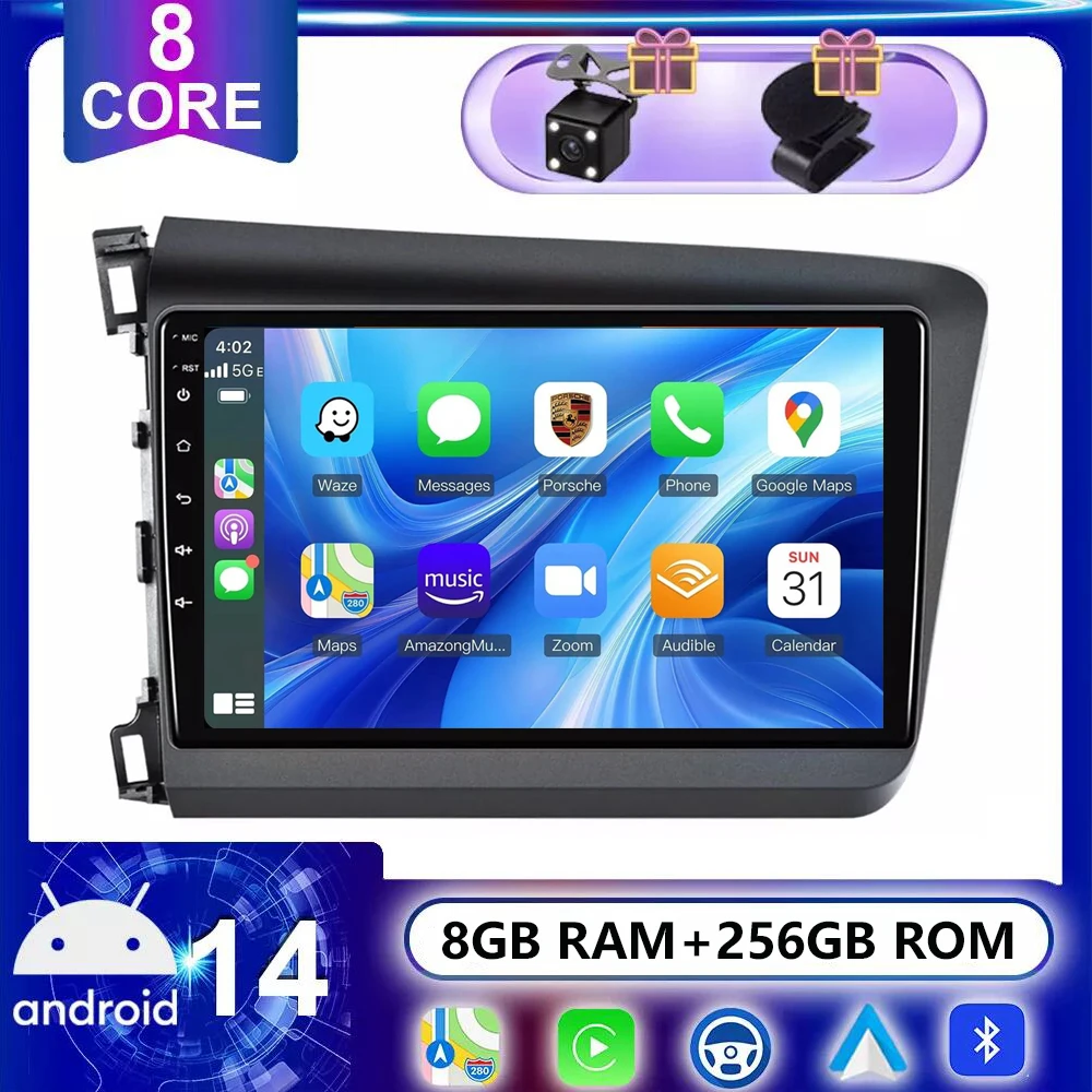 

9"Inch 2 Din Android 14 Car Radio For Honda Civic 2012 2013 2014 2015 Multimedia Player Wireless Carplay Stereo GPS Head Unit