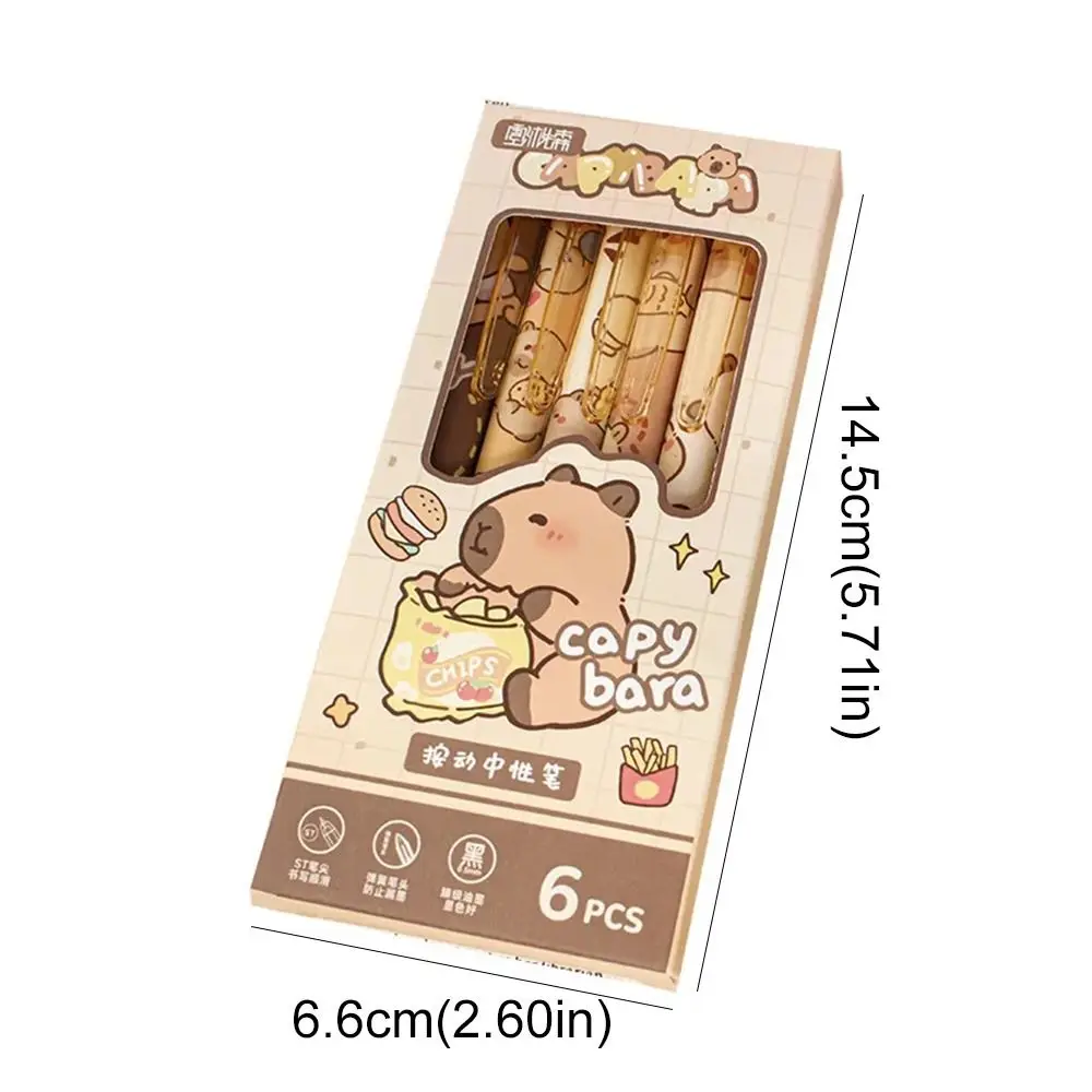 6PCS 크리 에이 티브 만화 Capybara 젤 펜 미적 Kawaii 귀여운 쓰기 펜 검정 잉크 0.5mm 젤 펜 학교