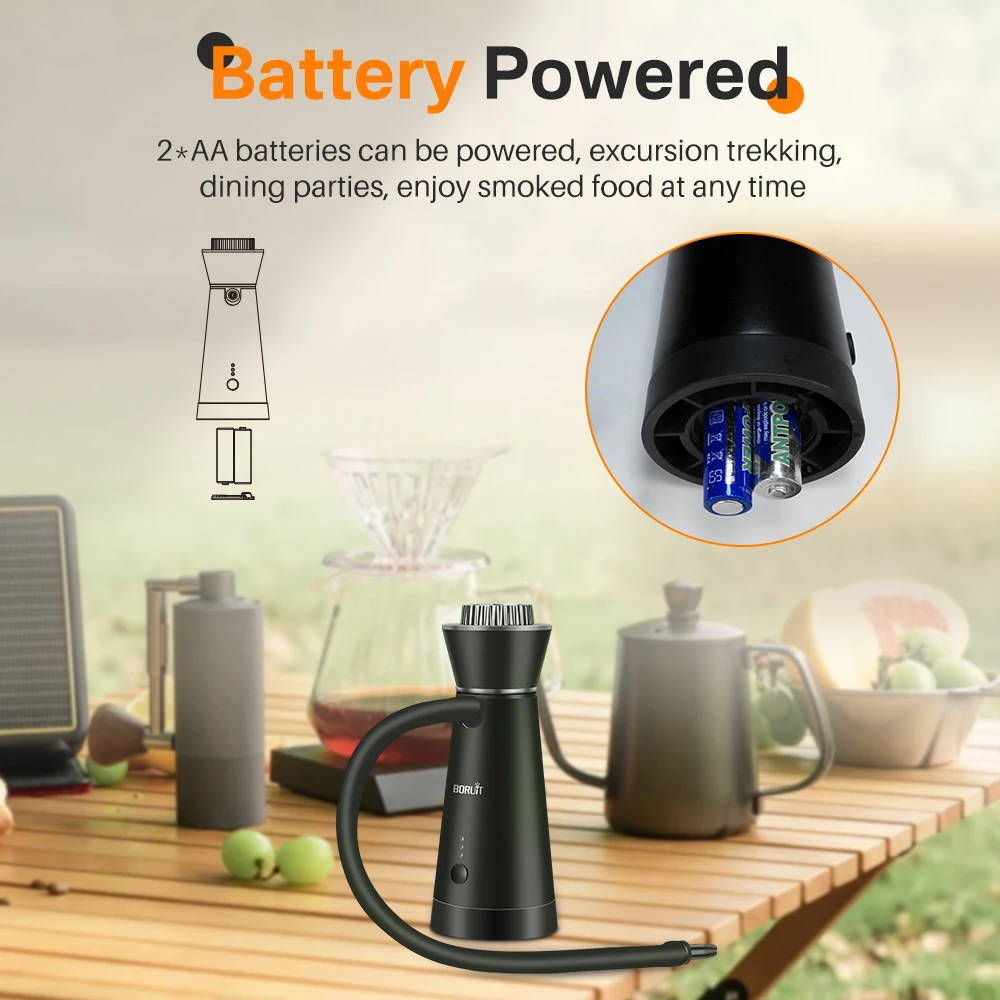 BORUiT Smoke Infuser Food Drink Cold Smoke Generator Bar Portable Molecular Cuisine Smoking Gun Meat Burn Cooking for BBQ Food