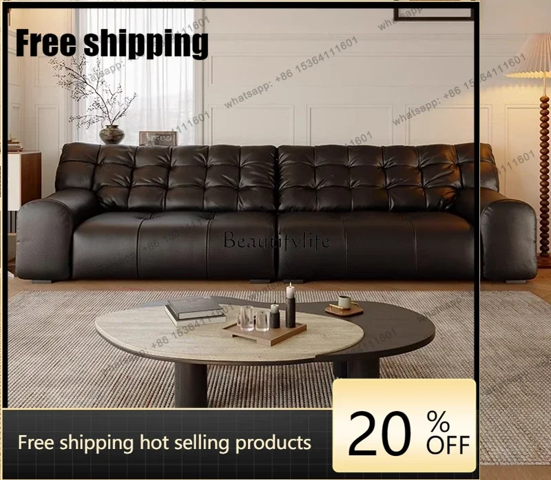 Customizationls French retro leather sofa five-person living room designer furniture