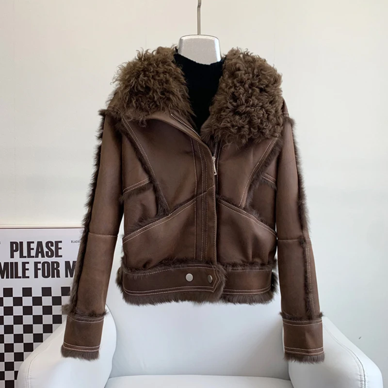 Winter New Real Rabbit Fur Jacket With Genuine Sheepskin Leather Wholeskin Natural Rabbit Fur Coats Outwear Shearling Women Coat