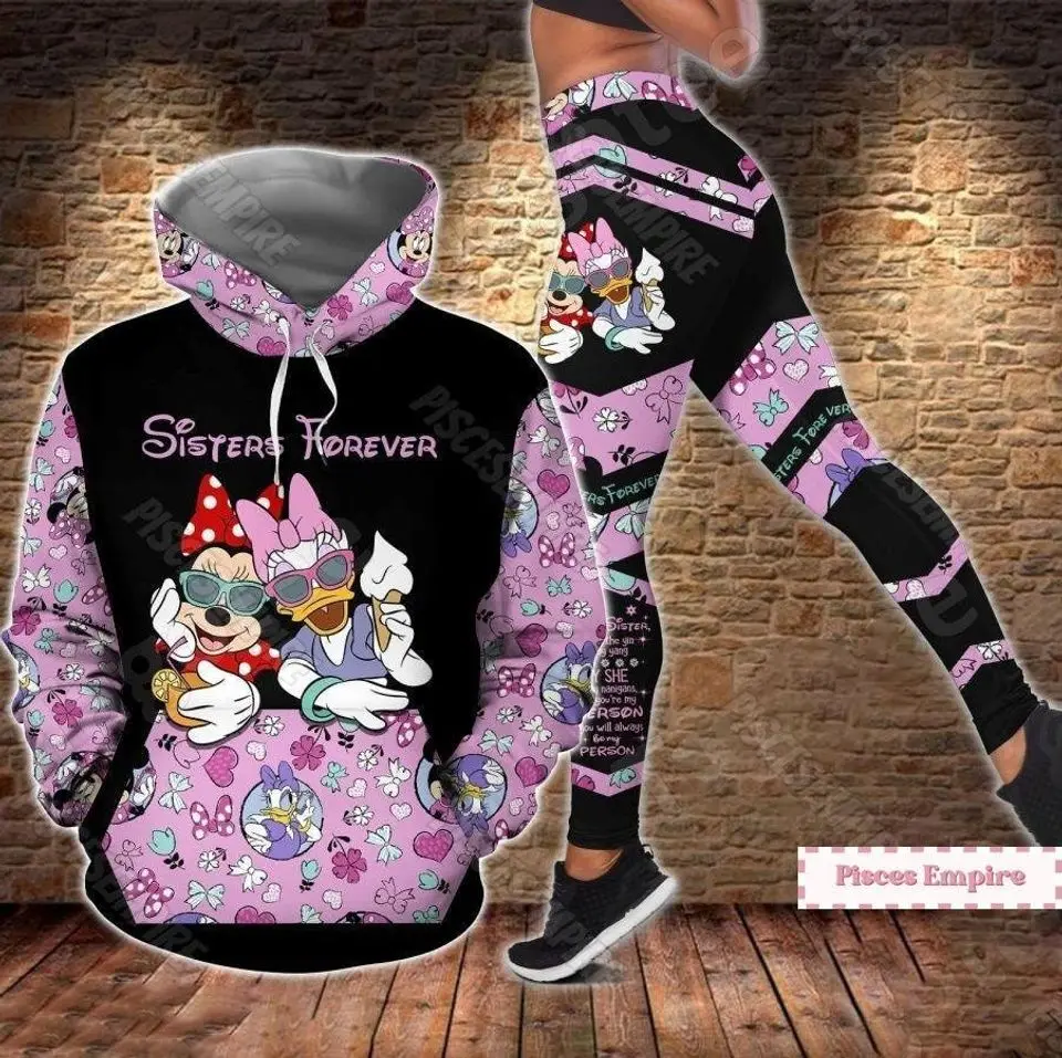 2024 Nieuwe Daisy Duck 3d Hoodie Dames Hoodie Pak Daisy Duck Yoga Broek Joggingbroek Mode Sportpak