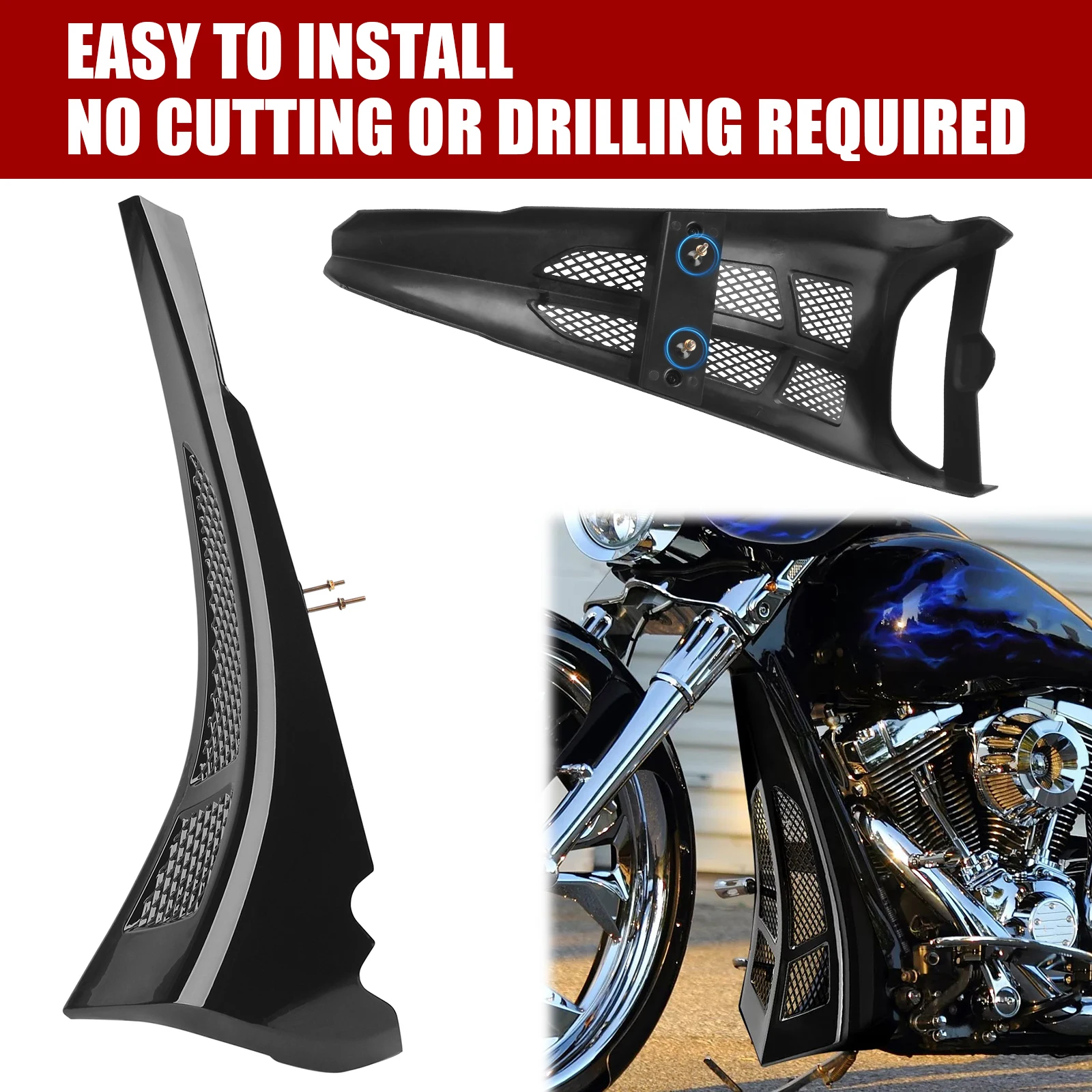 

Motorcycle Front Chin Fairing Spoiler Assembly Stretched Chin Spoiler Scoop For Harley Touring Road Glide Street Glide 2014-UP
