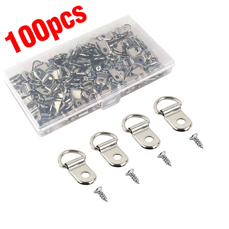 

100pcs/box Picture Frame Hanger Hook For Oil Painting Mirror Photo Wall Hook With Screws 50pcs Hangers + 50pcs Screws 15x25mm