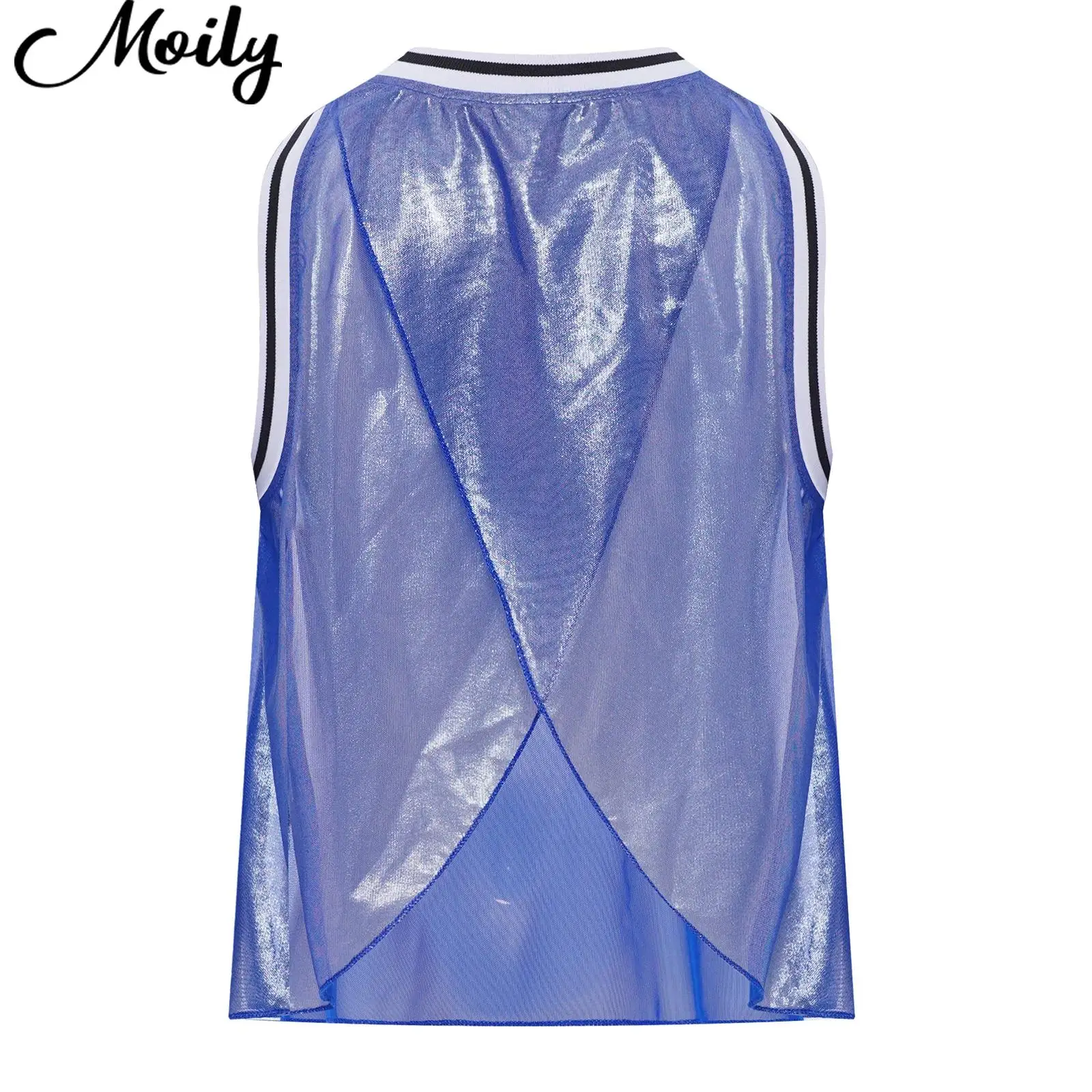 

Girls Color Block Patchwork Dance Athletic Sports Vest Kid Sleeveless Wrap Back Metallic Mesh Tank Top Stage Performance Clothes
