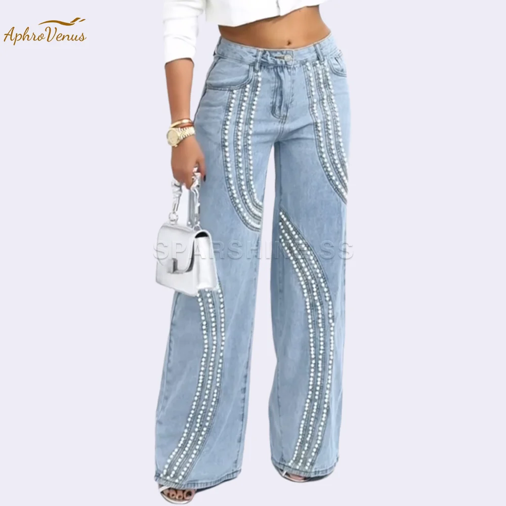 

Women Denim Jeans Straight Trousers Mid Waist Y2k Loose Elegant Long Pants Slim Fit Button Pocket Casual Fashion Jeans