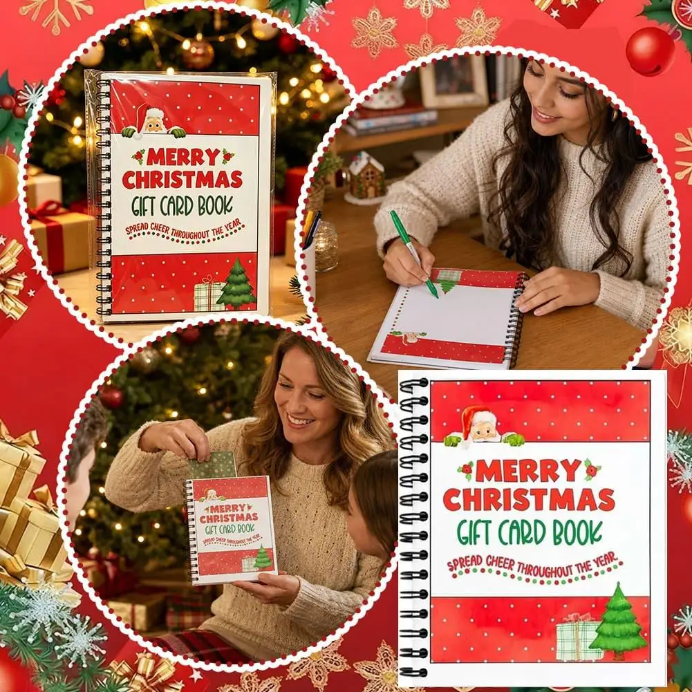 Christmas Spiral Gift Card Book Santa Festive Cover Paper Gift Voucher Organizer 13×17.6cm Compact Size For Storing Coupons