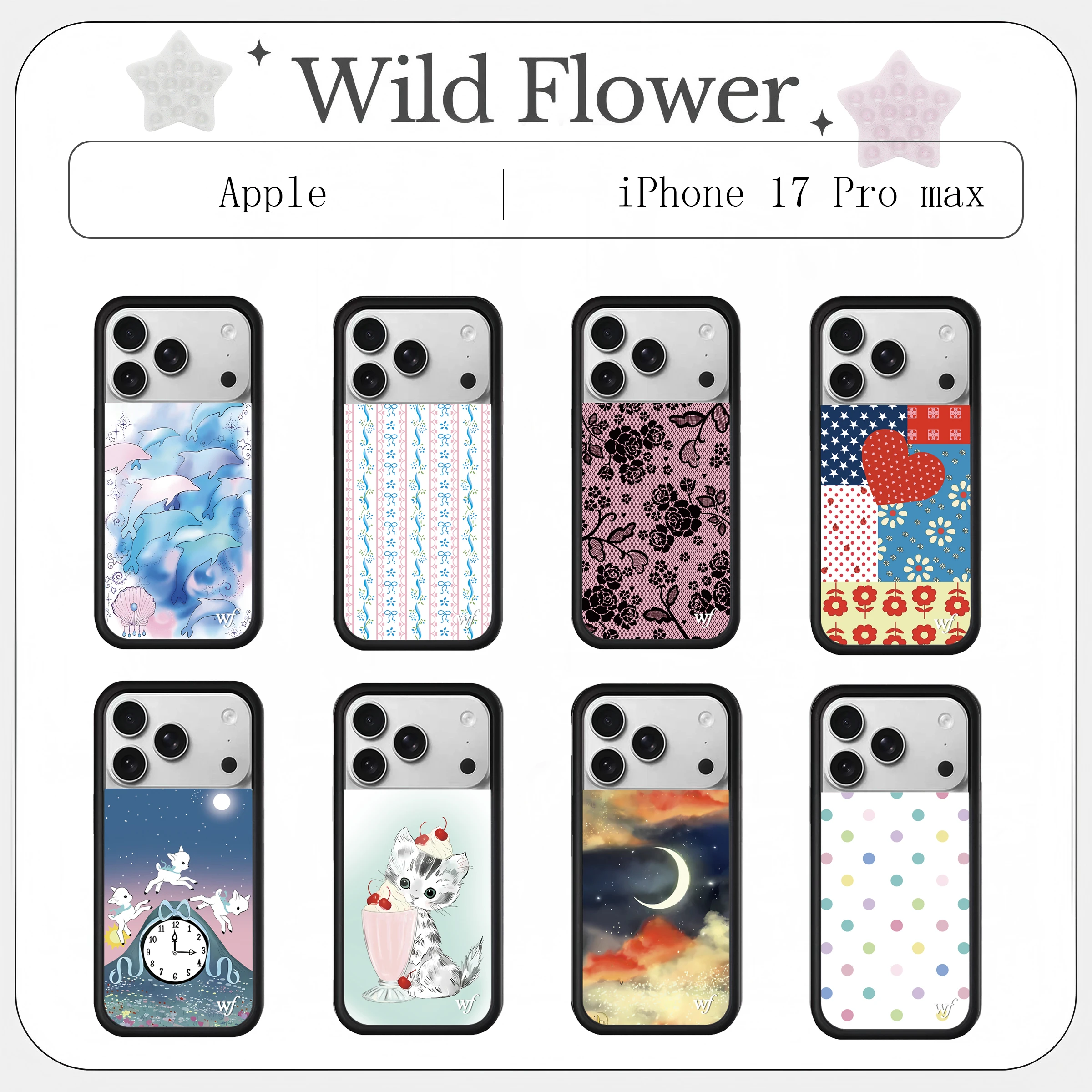 

New Wildflower 3D WF kitty Phone Case for iPhone 17 12 13 14 15 16 17Pro Max Plus Lips INS Cartoon Cover Rabbit 17 Polka point