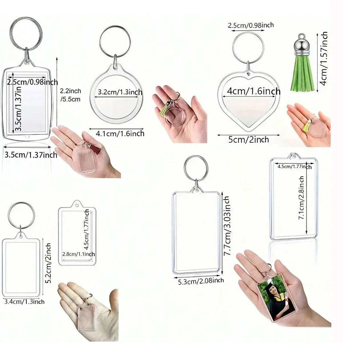 10Pcs DIY Photo Keychains Memory Keyrings  Acrylic Transparent Frame Customizable Key Rings for Anniversaries Travel Gifts