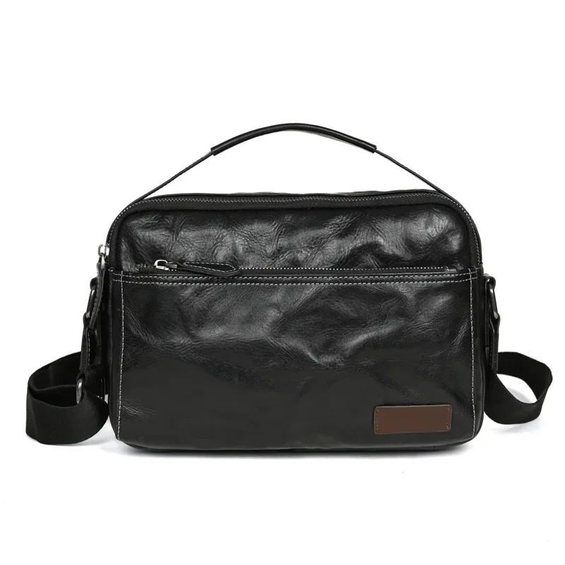 

Vegetable Tanned Leather Men's Shoulder Messenger Bag First Layer Cowhide Casual Business Multi-functional Leather Shoulder Bag