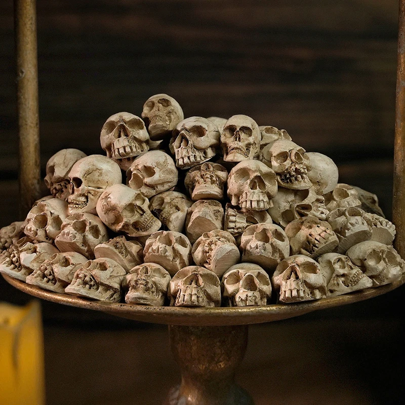 20Pcs Gothic Skull Sculptures Collectable Halloween Decoration Skeleton Ornament Landscape Garden Potted Party Table Decor