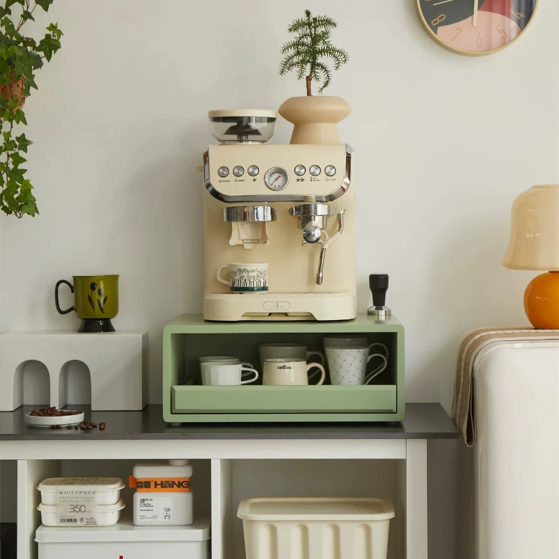 Imported Rubberwood Coffee Stand, Drawer Style Cup Organizer, Layered Smooth Slide Shelf, Large Capacity Tea Ware Display Rack