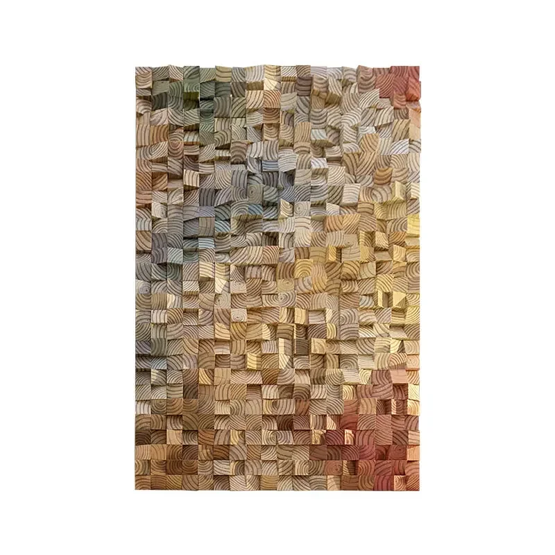 55High-end 3d three-dimensional wood decorative painting abstract solid wood living room background wall painting