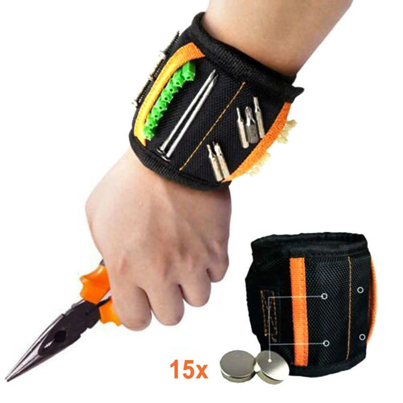 15/20 Magnetic Wristband Tool Bag with Pockets Strong Magnet For Screws Wrench Drill Nails Hand Tools Holder Storage Organizer