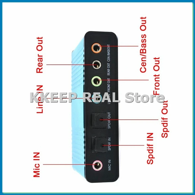USB 6 Channel 5.1 / 7.1 Surround External Sound Card PC Laptop Desktop Tablet Audio Optical Adapter Card(Black)-ABAM