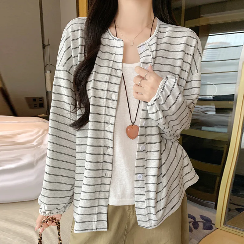 Women's Striped Single Breasted Short Jacket Loose Comfortable Trendy Versatile Casual Daily Wear Stylish Outerwear Short Jacket