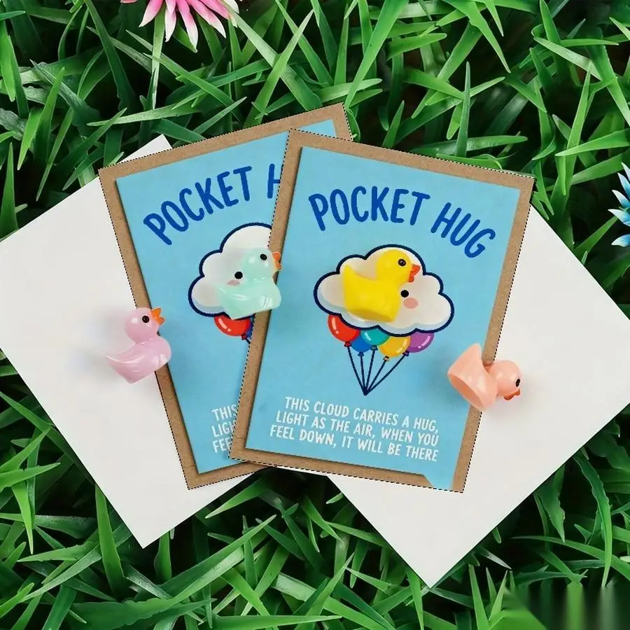 1/5/10/20/50/100pcs  Lucky Duck Pocket Hugs - Fantasy Theme Resin Charms with Inspirational Messages, Assorted Colors, Includes