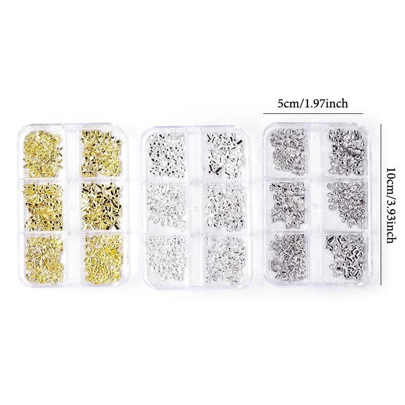 【Peace】6 Grids Mini Bow Nail Charms Gold Silver Bow Pearl Nail Rhinestones Nail Decoration Parts Manicure Accessories