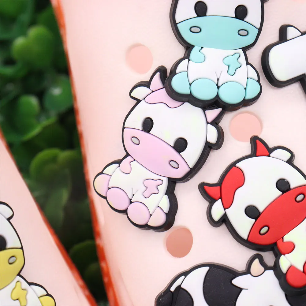 Mix 50pcs PVC Cartoon Colorful Animal Cow Series Shoes Charms Accessories Buckle Clog Decorations DIY Wristbands Kid Boys Gift