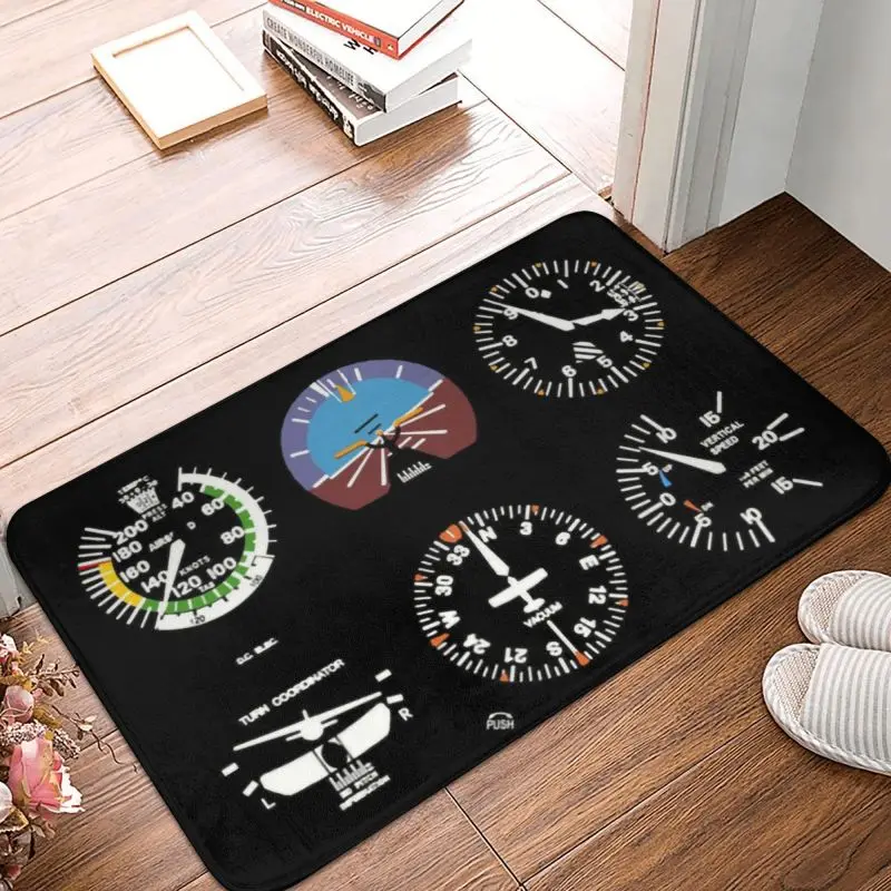 Custom Cockpit Six Dials Flight Simulator Pilot Doormat Entrance Kitchen Bath Floor Door Mat Airplane Aircraft Toilet Carpet Rug