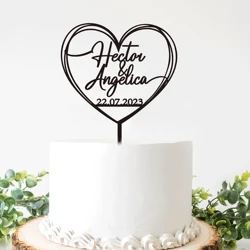 Wedding Cake Topper with a Heart and Date Custom Mr and Mrs Cake Toppers for Wedding Acrylic Wood Cake Topper Rustic Decoration