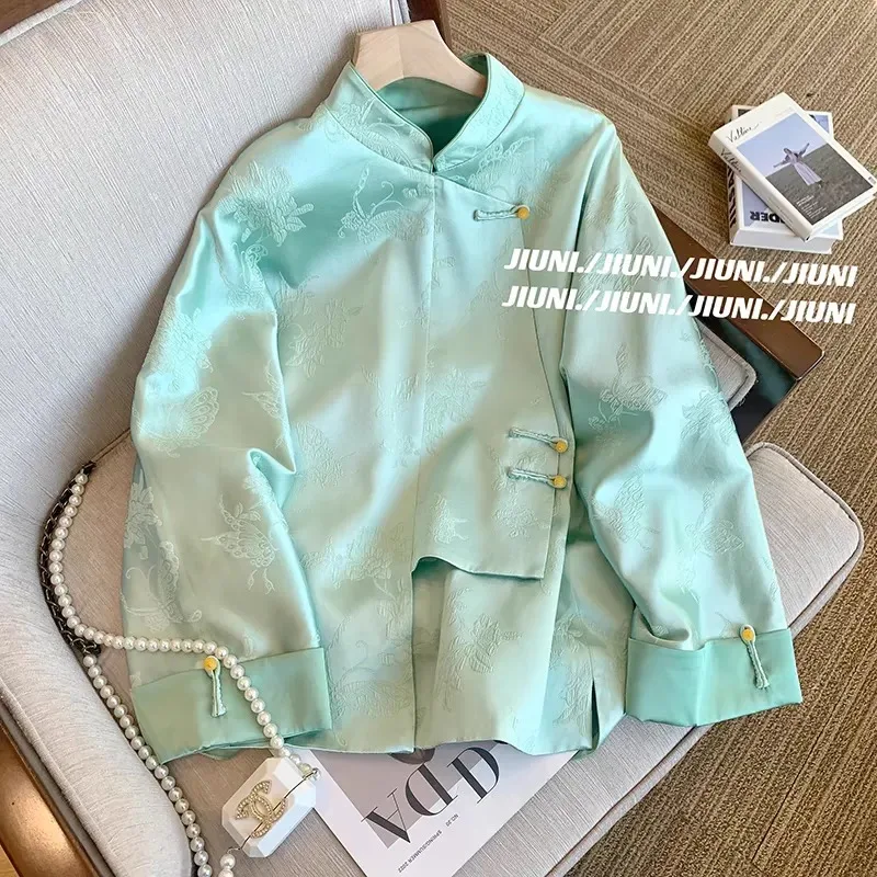New Chinese Retro Women Jacquard Stand Collar Frog Button Long Sleeve Spring Autumn Tang Jacket
