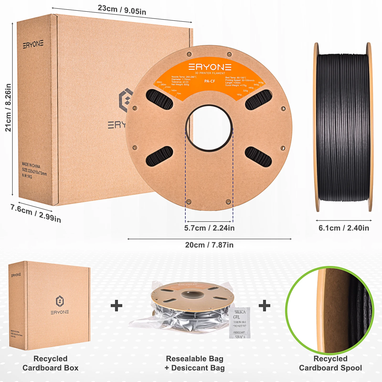ERYONE Filament z włókna węglowego PA6 PA12 Nylon, Filament do drukarek 3D PA12-CF PA6-CF, 1.75mm +/- 0.03mm, Pasuje do większości drukarek FDM — zdjęcie produktu 5