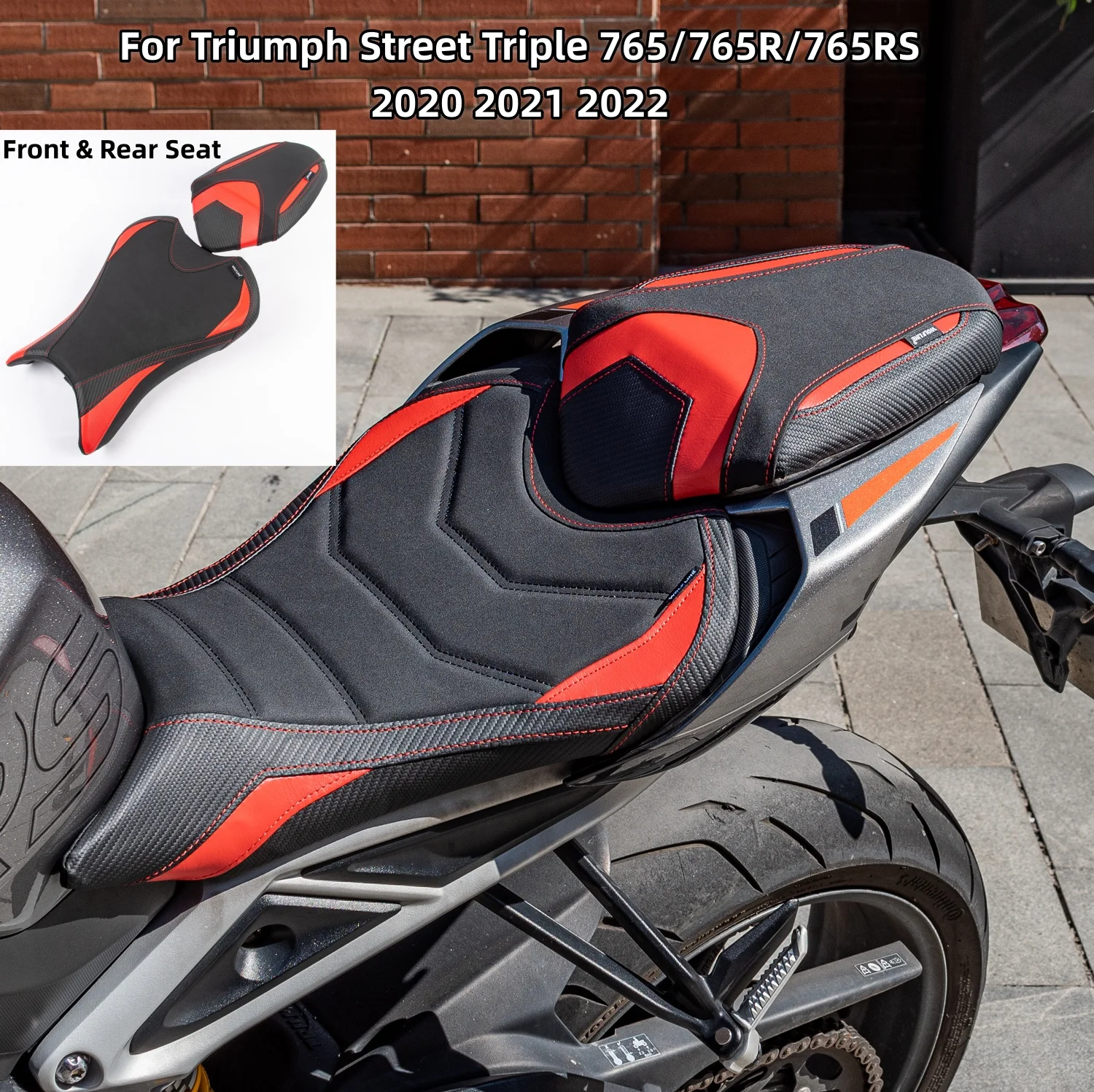

Motorcycle Front Rider Solo Seat Rear Passenger Cushion Pad Pillion Pad For Triumph Street Triple 765/765R/765RS 2020 2021 2022