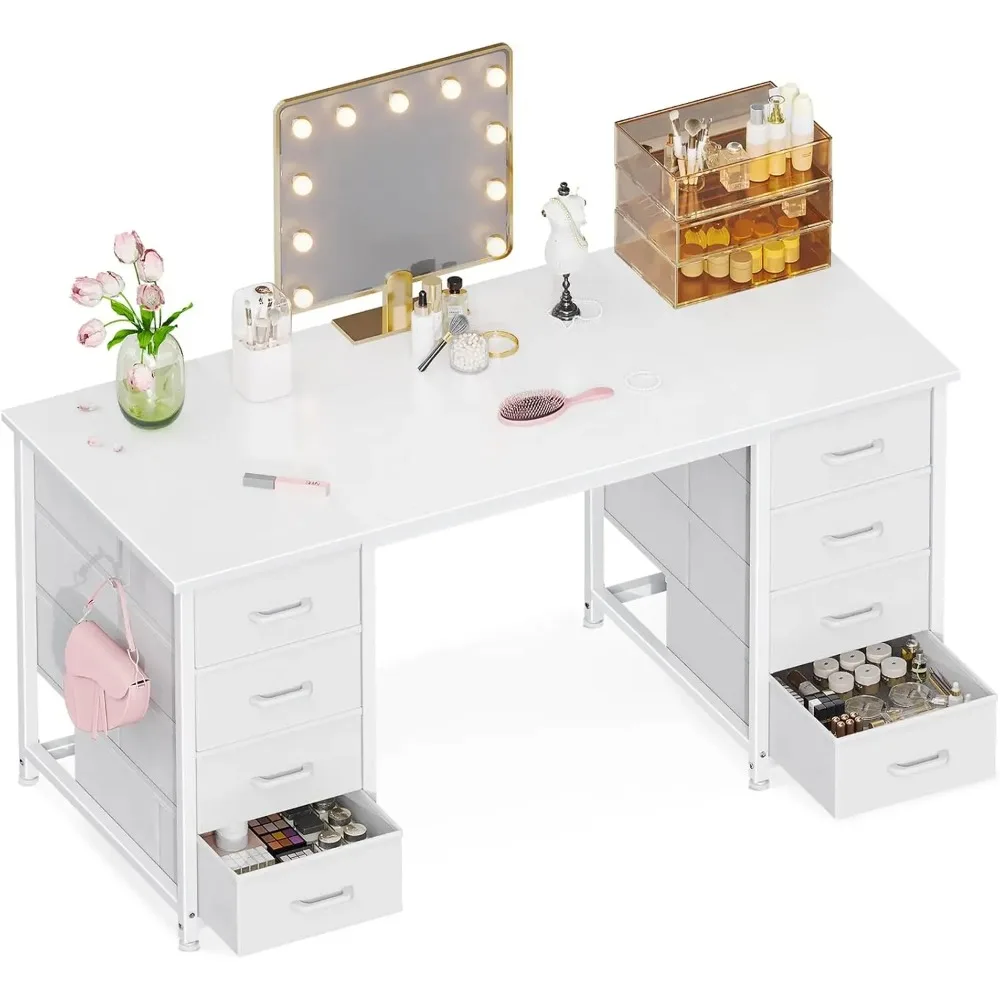 

Компьютерный стол с 8 тканевыми ящиками, современный офисный стол с большим пространством для хранения для домашнего офиса