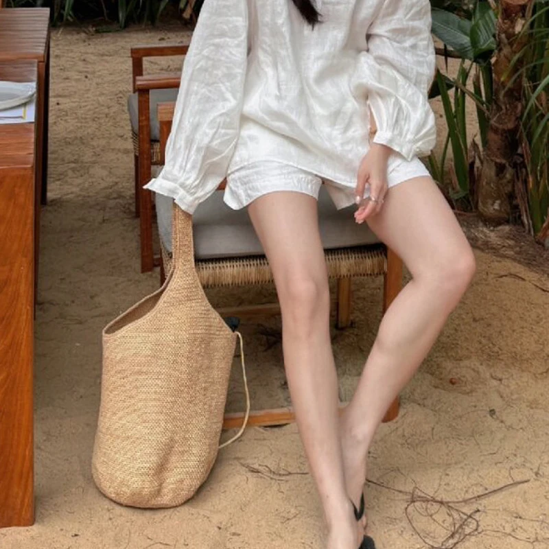 Straw Beach Bags For Women Luxury Designer Handbag And Purse 2024 New In Casual Large Capacity Handmade Weave Bucket Shoulder