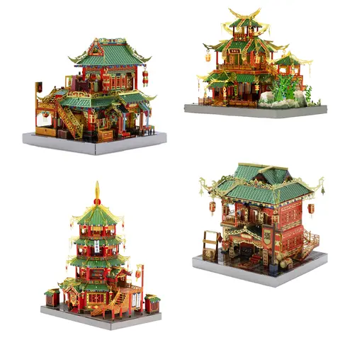 Ancient Chinese Architecture 3D Metal Puzzle model DIY Laser Cut Jigsaw Model For Adult Educational Toys Desktop decoration