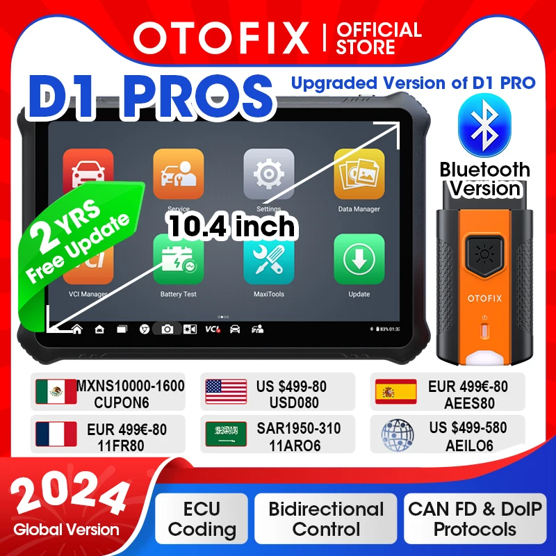 OTOFIX D1 PROS Diagnostic Scanner ECU Coding BiDirectional Control Bluetooth Diagnostic Tools 2 Years Free Update  OBD2 Scanner