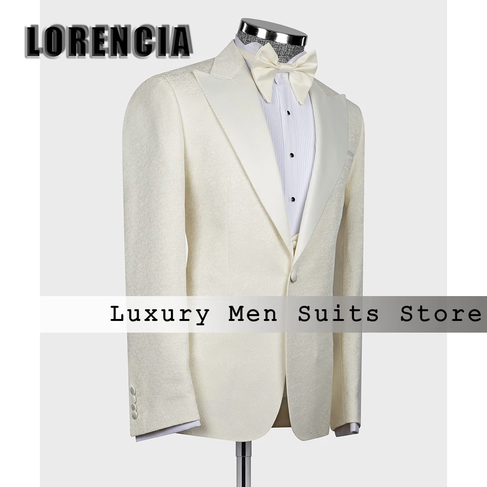 

Simple Peak Label Men Suits 3 Piece Single Breasted Tuxedos Wedding Party Customized Blazer Pants Vest robe mariage femme