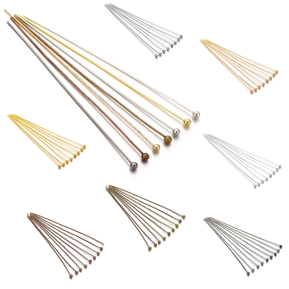 100/200pcs 16-70mm Brass Ball Head Pins Gold Plated Ball Head Needles For Jewelry Making Beading Pins DIY Accessories Wholesale