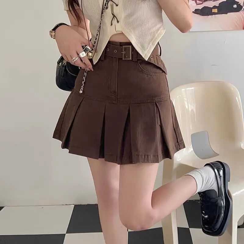 

Female Jeans Skirts Short Gyaru Brown Women's Denim Skirt Summer 2025 Luxury Elegant A Line Clothing Trend Chic Aesthetic Cheap