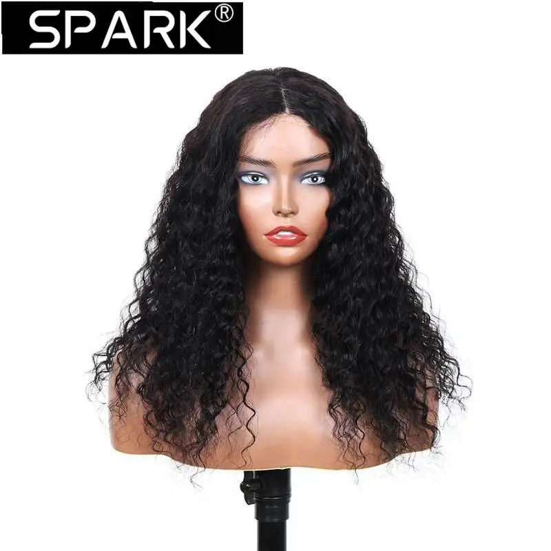 SPARK-Onda Profunda Bob Peruca, Cabelo Humano Brasileiro, Peruca Curta Encaracolada, Encerramento Glueless Lace, Pré Arrancado, 180 Densidade, 4x6 4x4