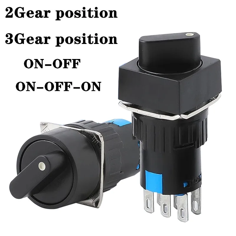 16mm 2 3 Positions Latching Self Lock 3/6 pins Push Rotary Button Switch Round Selector Switch Round/Square/Rectangular Head
